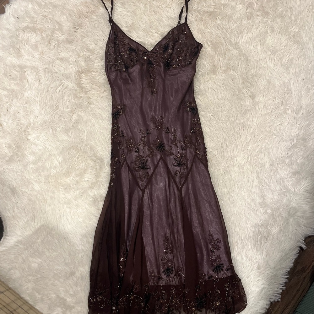 Adrianna Papell Lilac and Chocolate Beaded Evening Dress Bodice